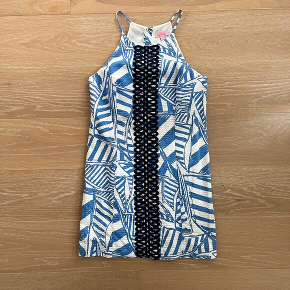 Lilly Pulitzer Annabelle Bay Blue Yacht Sea Rope Lace Shift Dress sz 6 - Picture 1 of 4